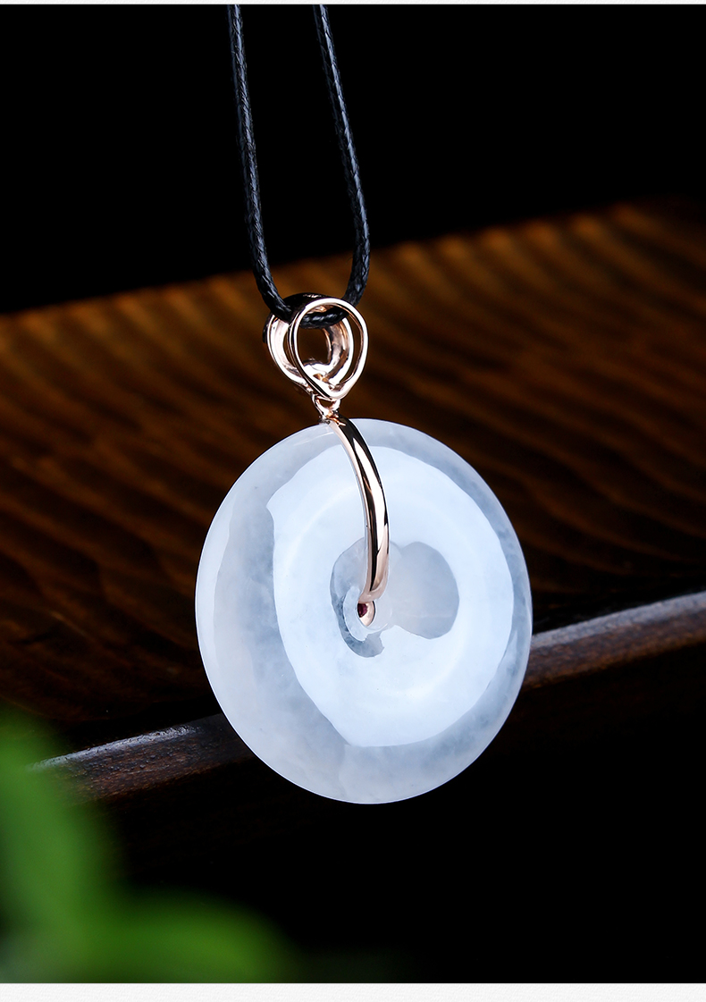 母亲节礼物百博翡翠平安扣吊坠女冰种平安环玉坠18k金镶玉扣子天然