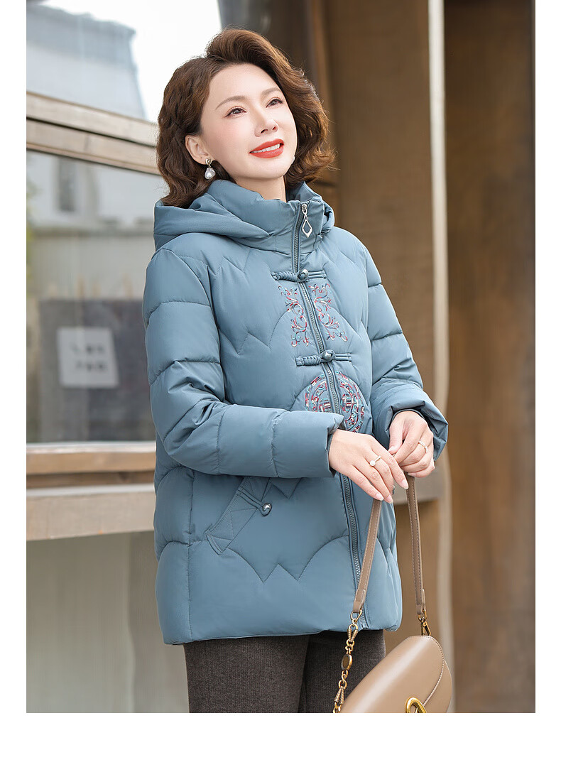 QIUFULUO Women's Winter Down Cotton Jacket Red High-End Coat Middle-Aged and Elderly Fashion Warm Clothing for 50s and 60s 17