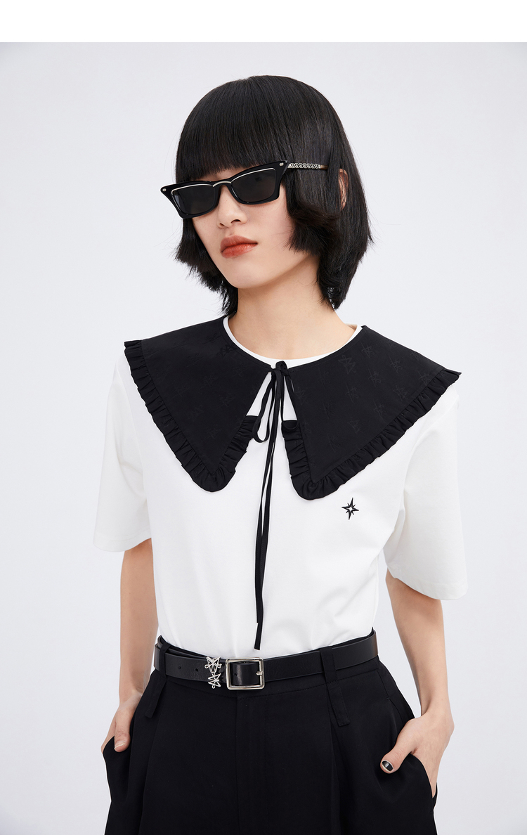 女装 t恤 太平鸟 【商场同款】太平鸟品质线系列娃娃领t恤女拆卸2021