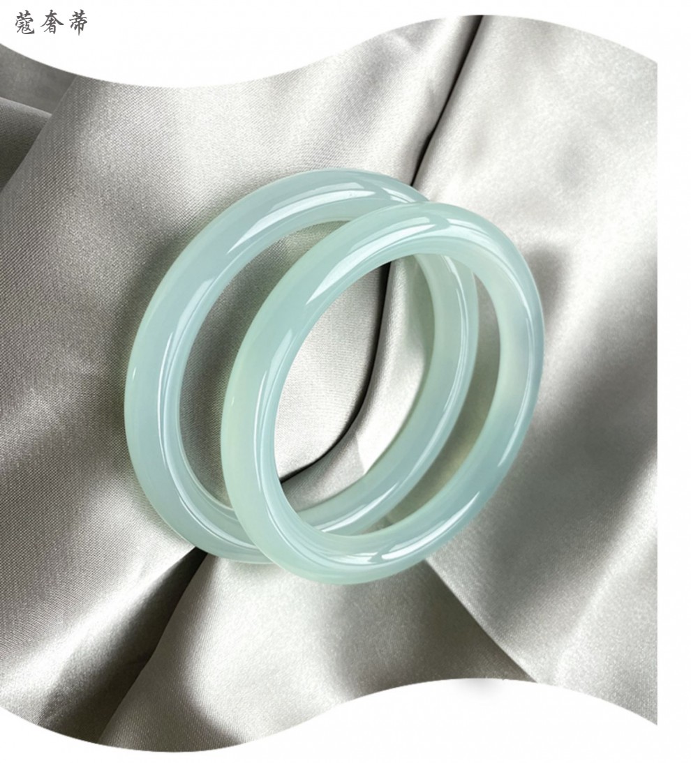 蔻奢蒂冰种天青冻手镯女细款少女圆条叮当镯青白玉镯子年轻款手镯内径