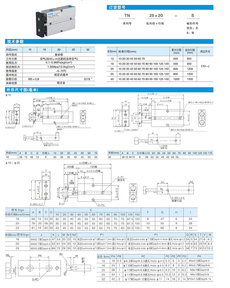 双轴双杆气缸tdatn32103050607075100125150stn3210s