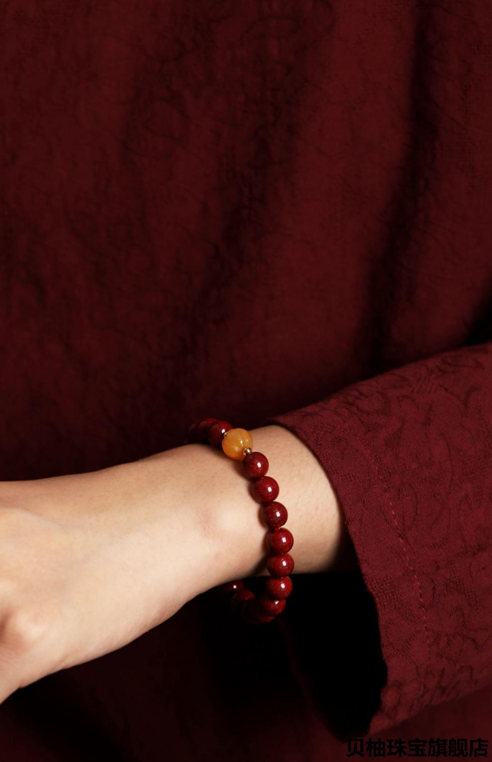贝柚原矿朱砂手串正宗紫金砂男女简约黄玉珠本命年细手链饰品的经典款