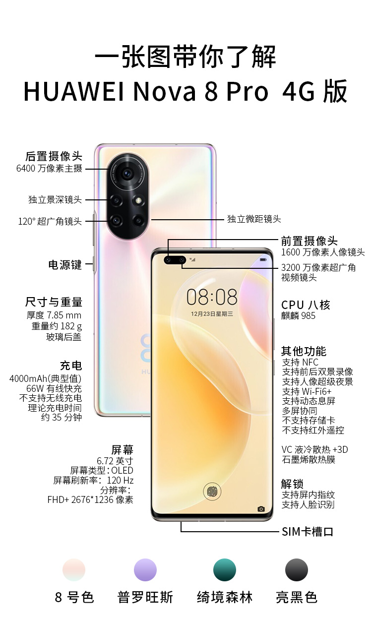 华为nova8pro手机普罗旺斯8256g全网通5g版碎屏险套装