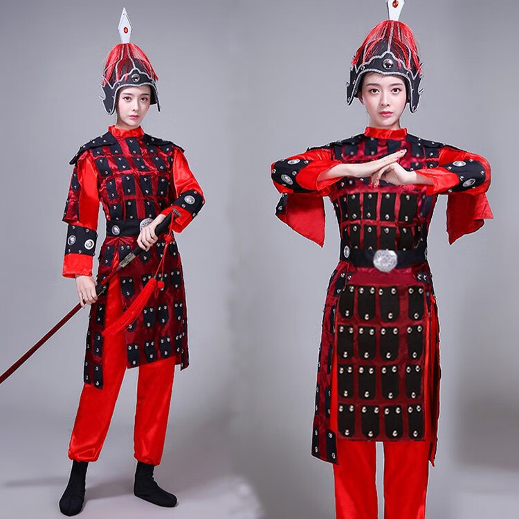 古代士兵表演服装 儿童古装汉服古代士兵花木兰岳飞将军盔甲表演服