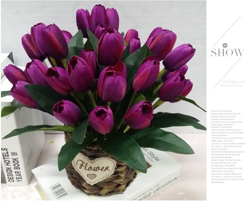 装饰花束餐桌摆放室外场景布置小花绢花 仿真9头郁金香橘色1束【图片