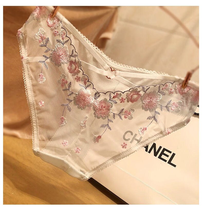 cwmp内裤女刺绣网纱性感少妇透明蕾丝女士内裤单条装576粉红色l