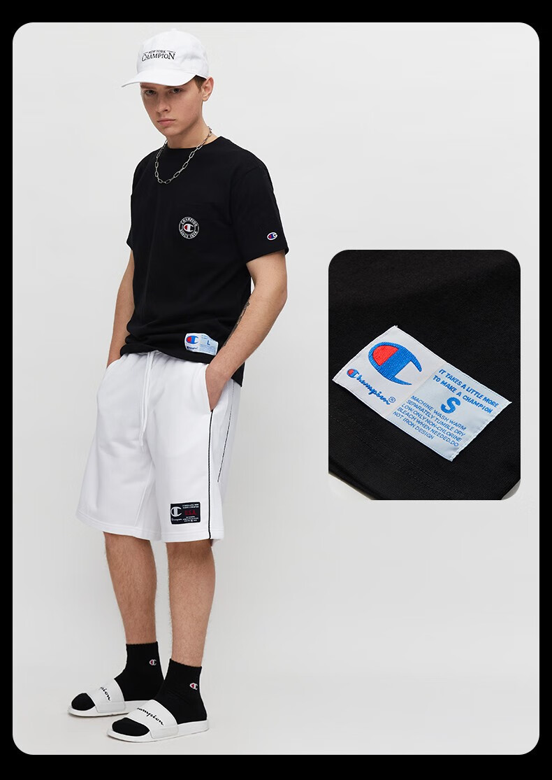 champion2021春夏新款徽章图案刺绣大c圆领运动t恤无性别冠军短袖男女