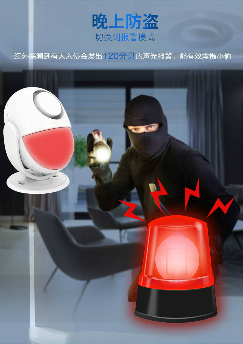 防盗报警器家用商店铺防贼小偷无线感应器门窗安防报警系统 e.