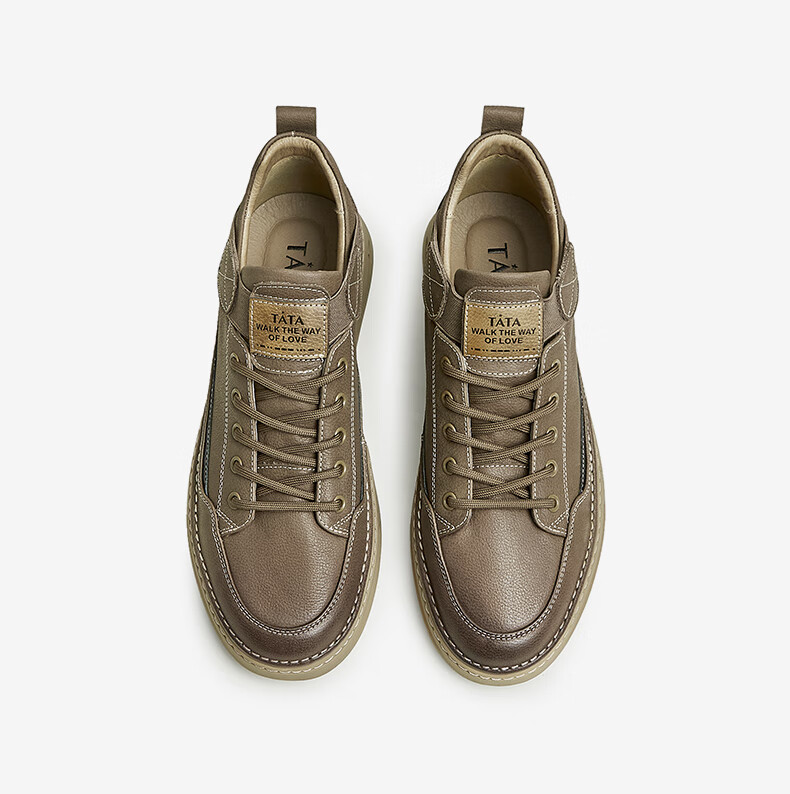 tata他她男鞋2022秋新时尚圆头百搭休闲板鞋男鞋新款vct01cm2 黑色