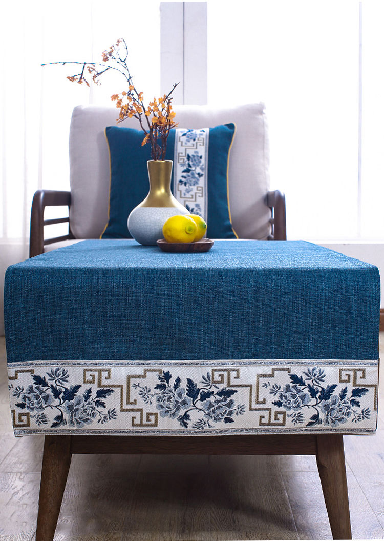 美伊喏 新中式茶桌布禅意防水桌旗餐桌垫中式简约布艺刺绣拼接盖巾茶