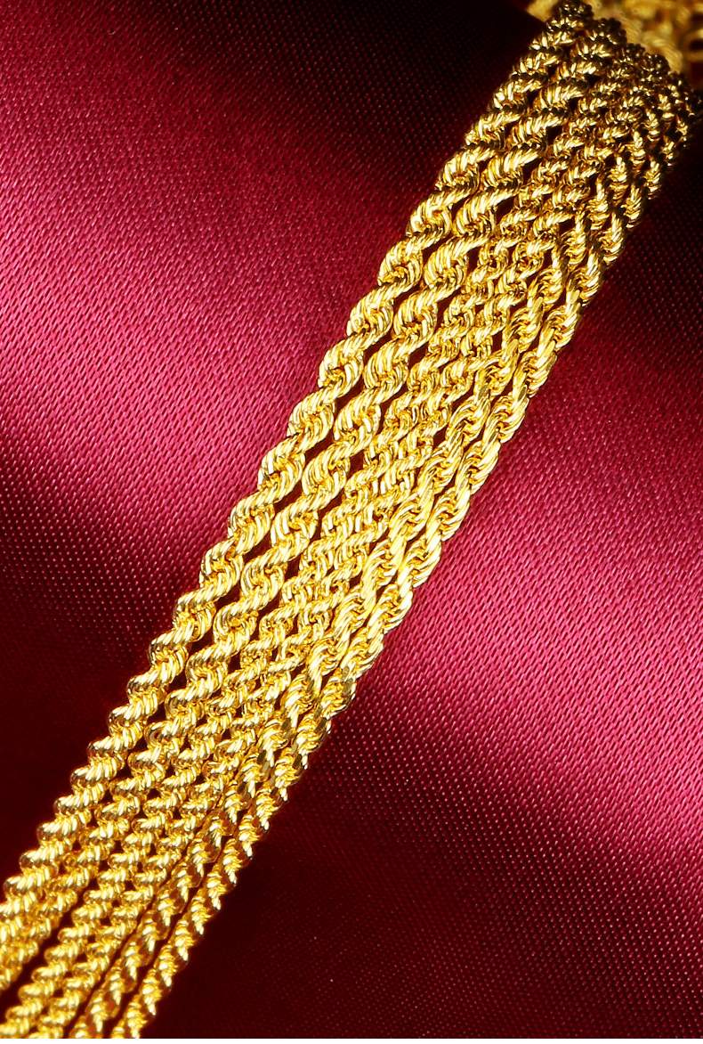 宝凤祥黄金项链男女款999足金真金链子麻绳链素链女士锁骨链配链纯金