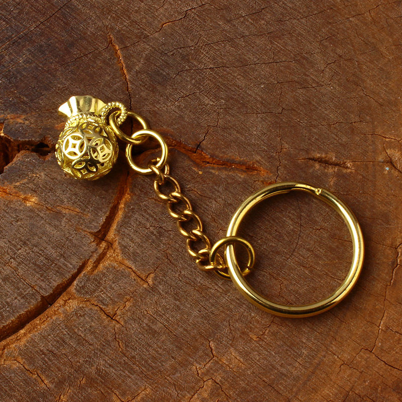 中国风铜饰黄铜金龙鱼钥匙扣铜财到挂件挂件吊坠创意礼品金莲蓬小圈