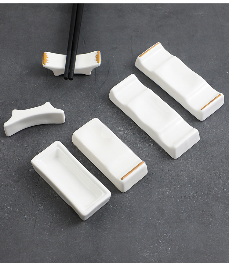 陶瓷摆台公筷三用筷架筷托架中式酒店餐厅两用白色筷子架托金边 拱桥