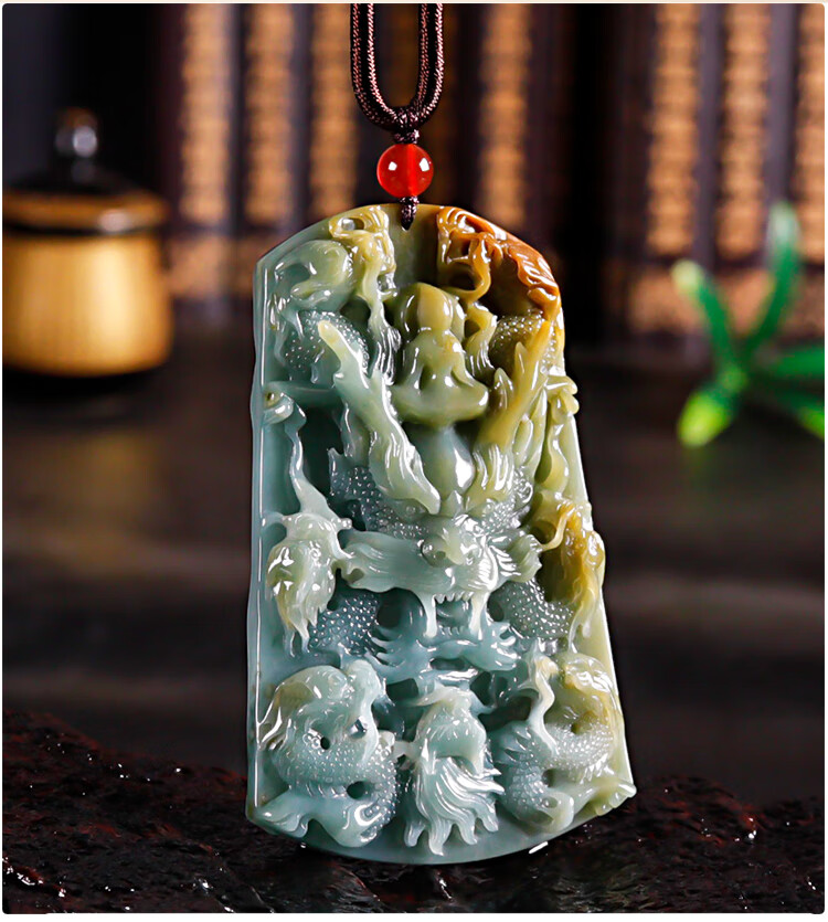 王翠玉器金龙出海翡翠玉龙牌吊坠黄翡老坑蓝水生肖龙玉石玉龙玉龙牌