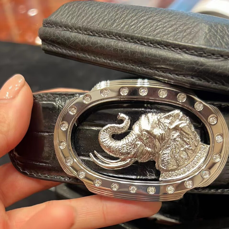 stefano ricci 男士腰带皮带椭圆框动物图形镶钻大气商务时尚 黑色