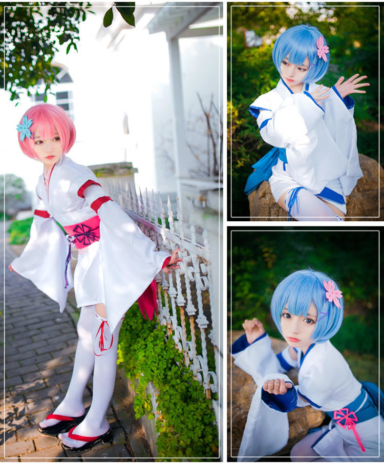 从零开始的异世界生活拉姆雷姆cos服幼年版动漫服装短款和服 拉姆木屐