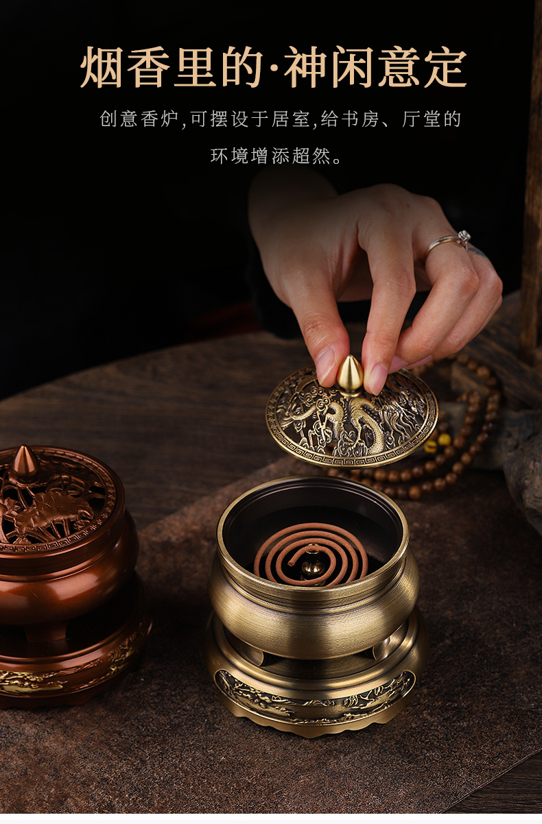 铜香炉纯铜家用仿古香薰炉迷你熏香炉大号檀香炉盘香炉宣德炉供奉