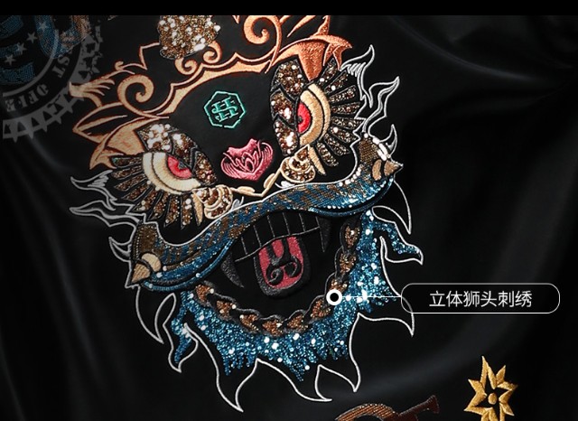 醒狮头男装肤感休闲外套男士秋季新款修身字母刺绣棒球领时尚黑色m