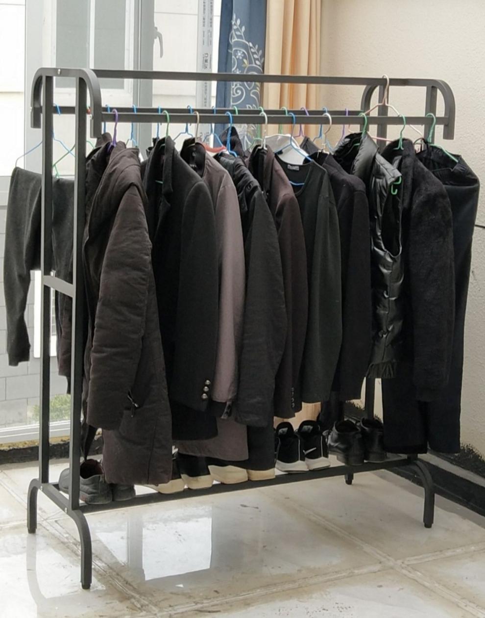 斯驼尔 卧室落地挂衣架家用阳台加厚晾衣杆挂衣服架子多功能衣帽架 A款黑色 120*50*145