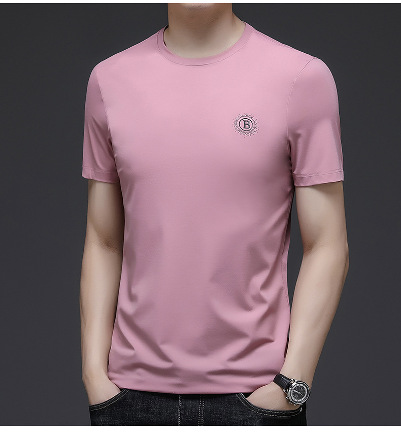 韩档 锦纶冰丝网眼短袖t恤男速干透气小清上衣夏季薄款男士休闲圆领男