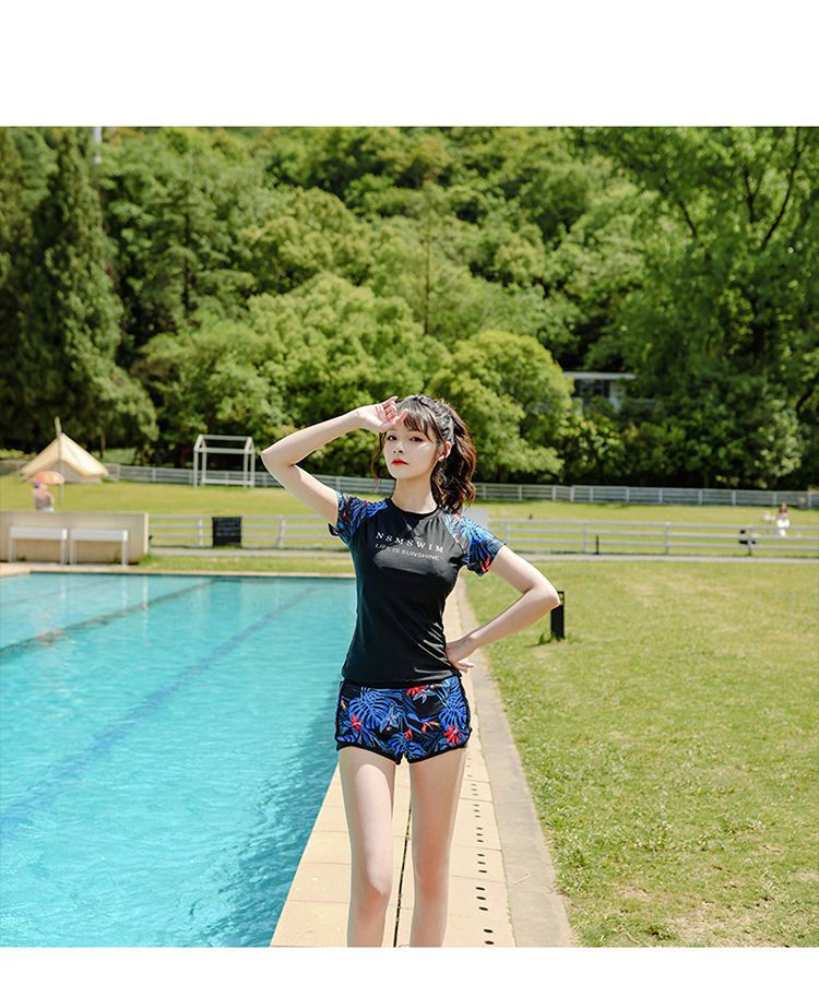 分体保守遮肚显瘦时尚运动款学生大码泳装温泉黑色xl码建议105125斤