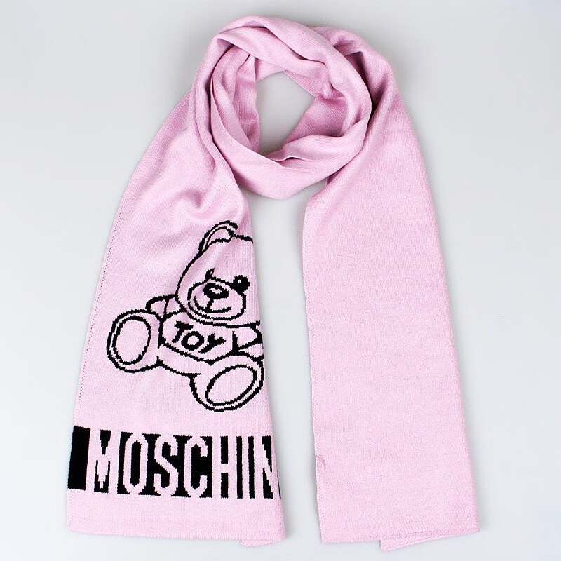 moschino莫斯奇诺2021秋冬新款男女同款羊毛泰迪熊微标饰围巾 16#黑色