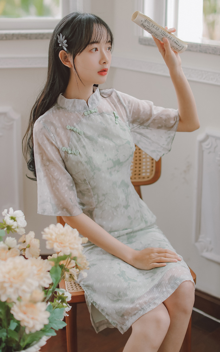 余芷初高中生大学生少女裙复古国风印花改良旗袍裙2021夏季新款文艺小