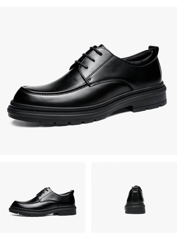CARTELO Men's Leather Shoes, Cowhide Business Casual Leather Shoes, British Style Thick-Soled Men's Wedding Shoes, Work Shoes, 9788 Black, Size 38 18