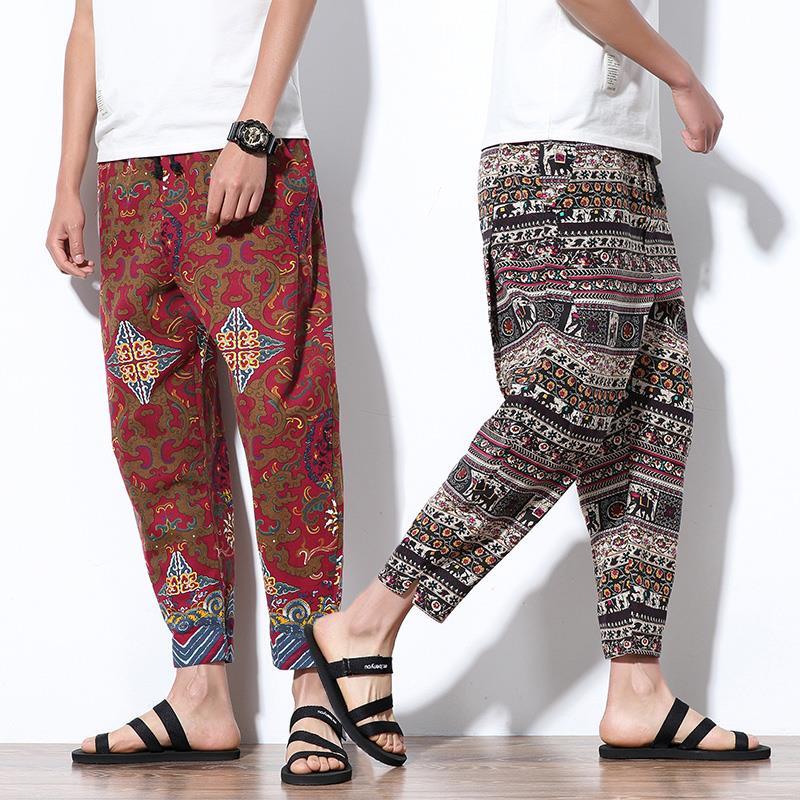 男士裤子休闲裤秋季泰国大象裤子男宽松阔腿裤民族风棉麻灯笼裤休闲九