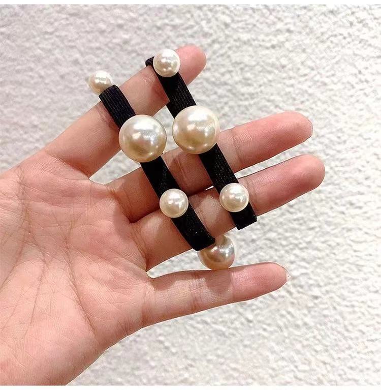 喜莱缘 珍珠皮筋丸子头发圈ins韩国时尚发饰蝴蝶结扎头绳 满圈珍珠发