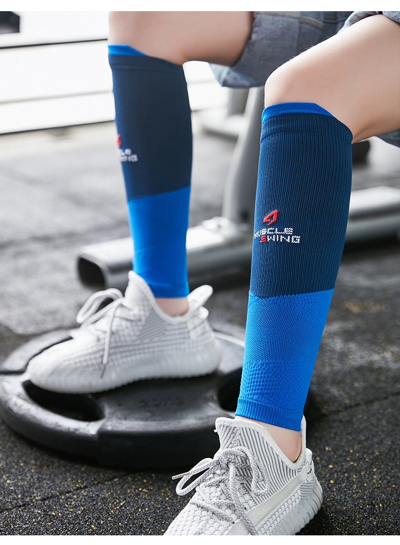 精平压缩腿套男女专业马拉松跑步护腿袜速干骑行健身越野运动护具蓝色