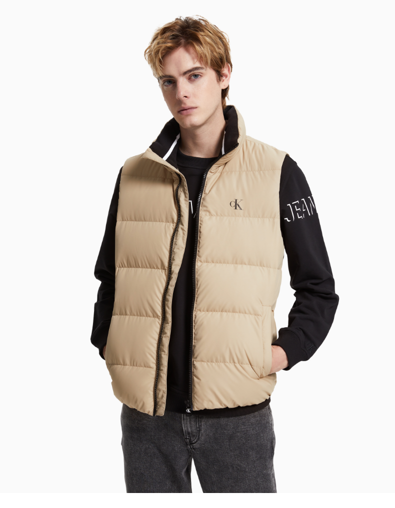 ck jeans秋冬男装潮流简约字母印花保暖立领拉链羽绒马甲j319055 pbf