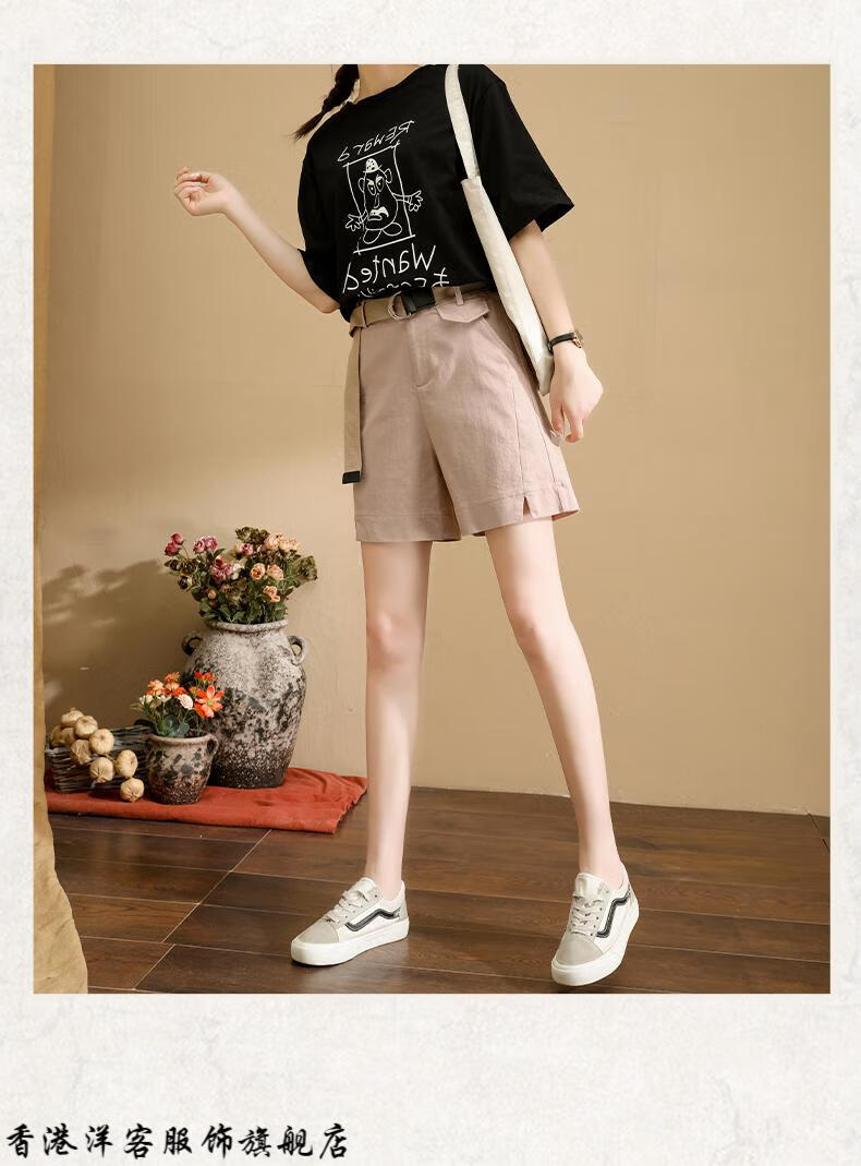 洋客香港轻奢品牌女装高端工装五分裤女短裤薄款夏季高腰休闲裤子宽松