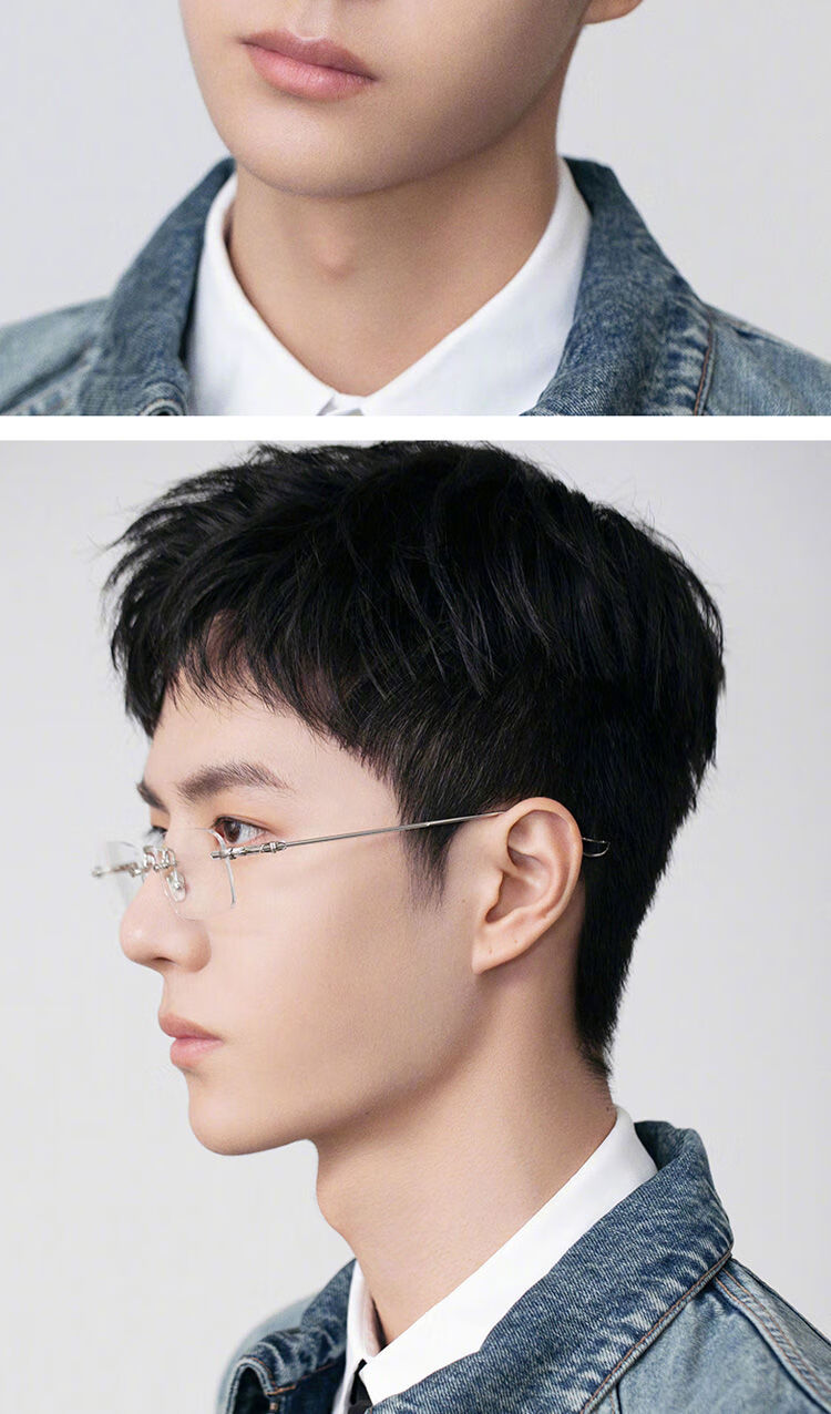 桃伊悠 无框近视眼镜男有度数可配学生潮流防蓝光辐射明星同款眼镜