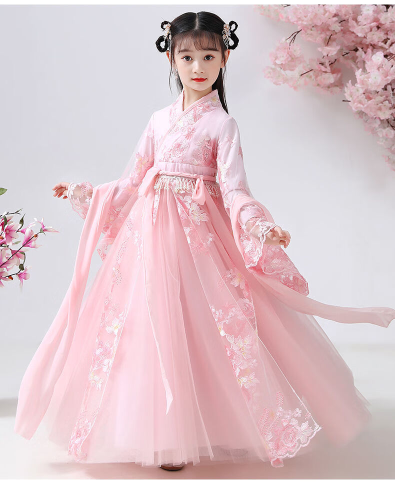 儿童中国风超仙连衣裙古风女童公主襦裙唐装女孩新款古装粉色裙子120