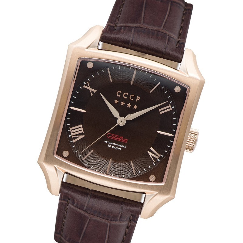 cccp男士手表 spasskaya斯帕斯卡亚系列 复古红棕皮带腕表 小众自动