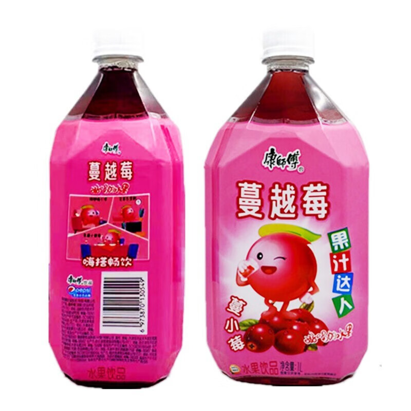 康师傅蔓越莓1l*4\/8瓶箱装蔓越莓果汁大瓶1000ml果味饮料夏季冰爽