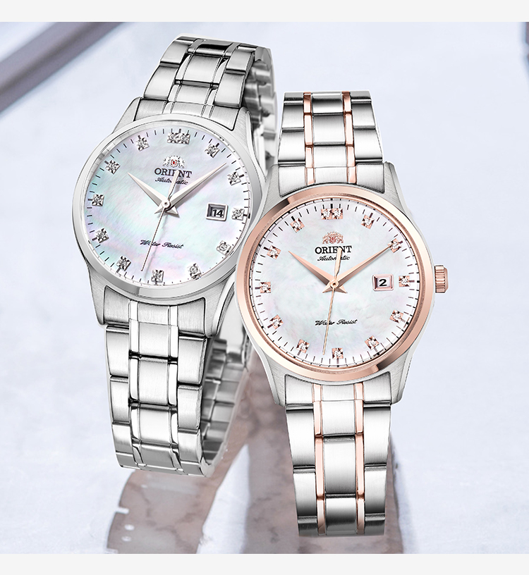 东方双狮orient女士手表防水钢带镶钻时尚简约腕表原装进口机械表礼物