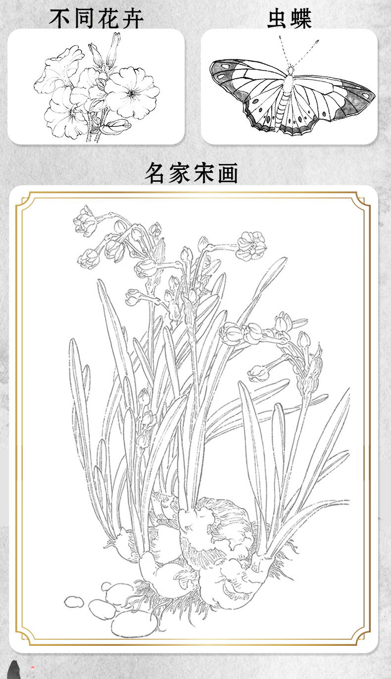花卉植物动物山石树木仕女人物底稿画稿中国画零基础入门临摹手绘本
