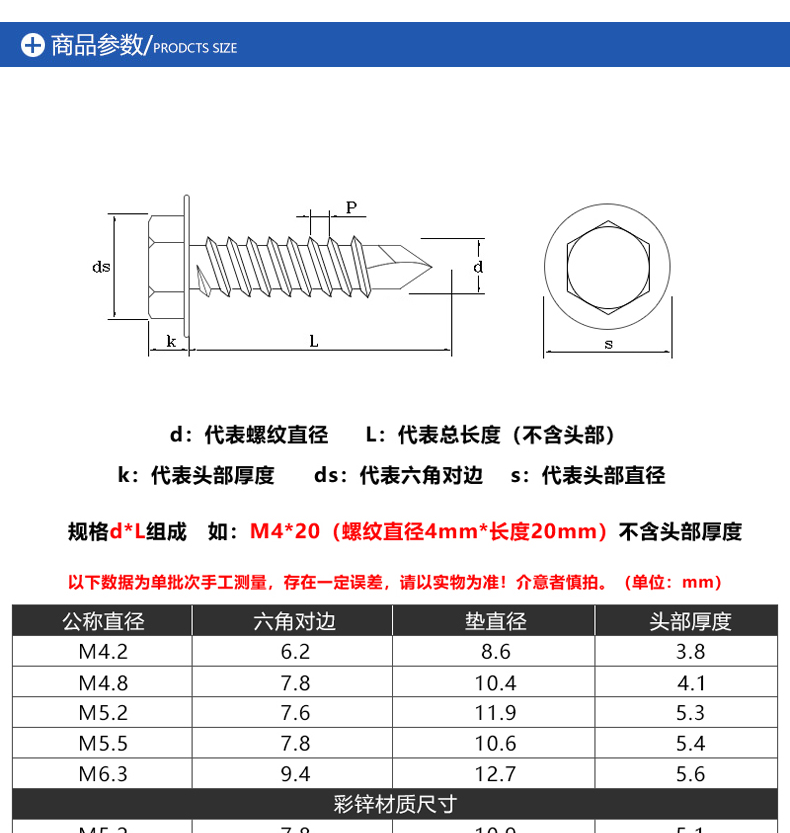 2 外六角钻尾螺丝彩钢瓦钉自攻自钻螺钉燕尾螺丝钉打铁螺钉 自钻 m