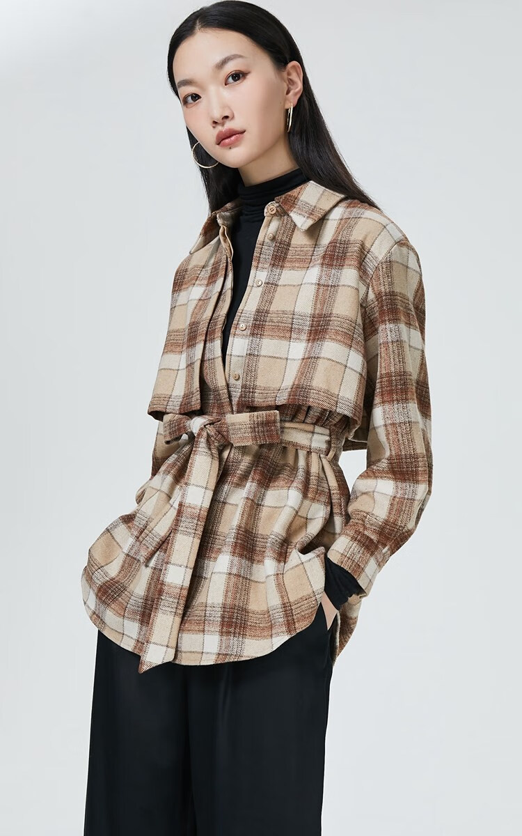 vero moda维莎曼衬衫女2022秋冬新款直筒格子简约气质 d13饼干橙色 m