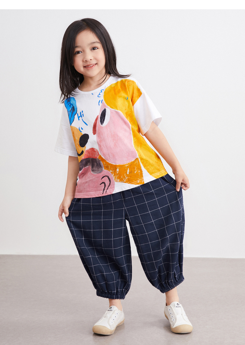 马拉丁童装女大童t恤2021夏季新款设计感卡通印花宽松短袖 花紫色 120