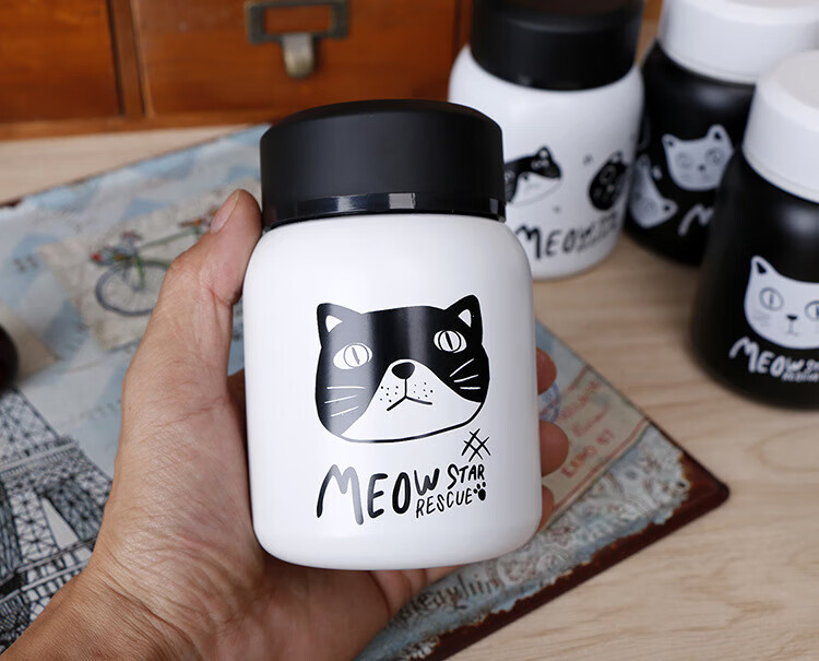 迪士尼同款黑白猫咪磨砂情侣保温杯一对男女时尚可爱卡通学生个性简约