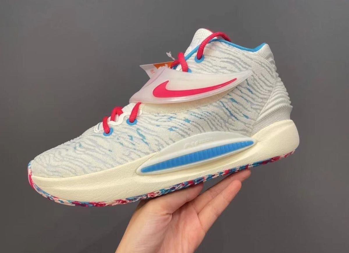 杜兰特14代篮球鞋kd14蓝粉彩色扎染双气垫男女实战运莆田纯原kd14灰粉