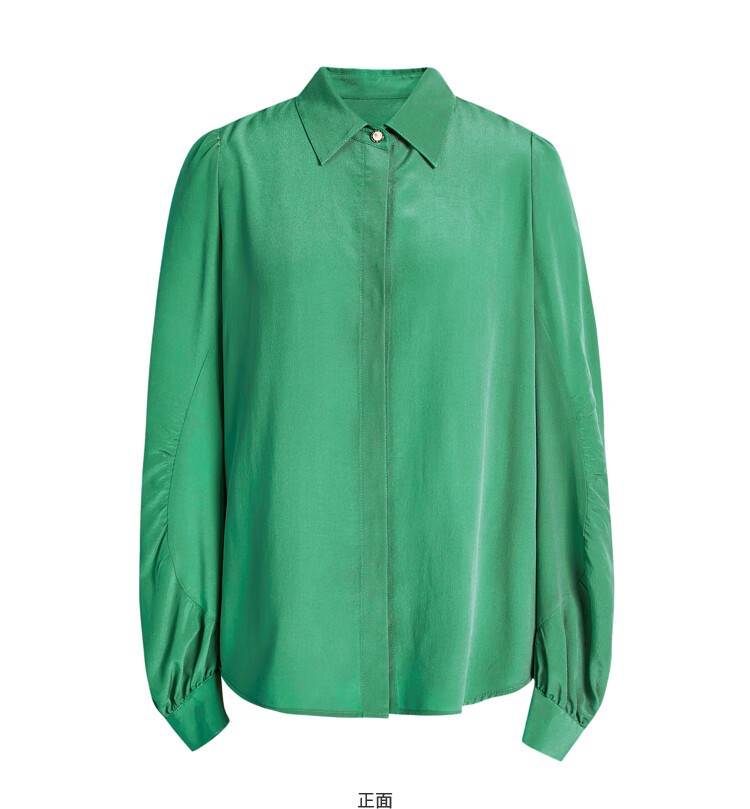 迪赛尼斯2021年秋季新款气质通勤翻领松石绿真丝衬衫女士 松石绿 s