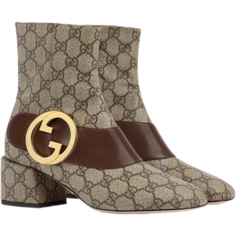 gucci 女士马丁靴裸靴罗马鞋运动鞋皮鞋金色饰面圆形 gg 十字拉链封口