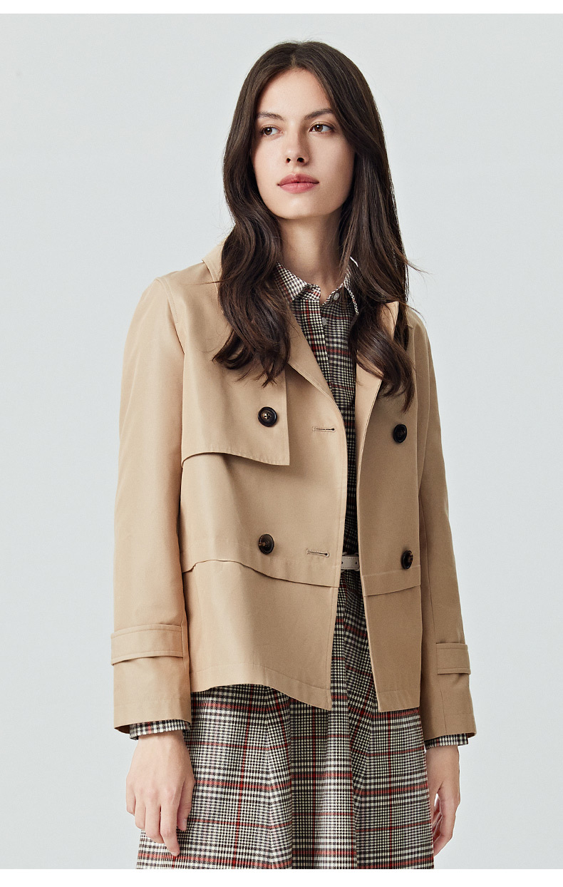 hush puppies暇步士女装2021秋新宽松休闲短款风衣外套hj-21521d 196