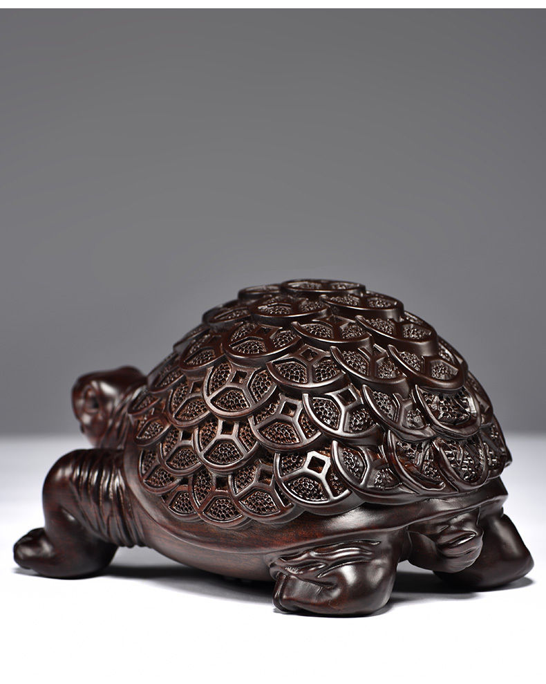 木雕刻金钱龟客厅摆件办公室桌面风水转运摆饰红实木乌龟礼品 实木整