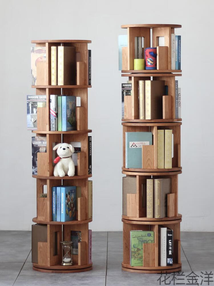 360度旋转书架实木樱桃木实木旋转书架客厅小收纳绘本创意转角置物