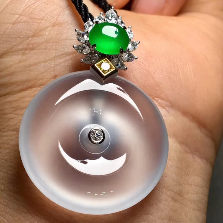 翡翠手镯a货圆条 缅甸翡翠吊坠平安扣挂件 镶嵌玻璃种男女款玉牌翡翠